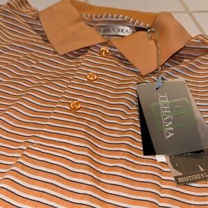 TEHAMA Golf Shirt orange black white stripe wicking
